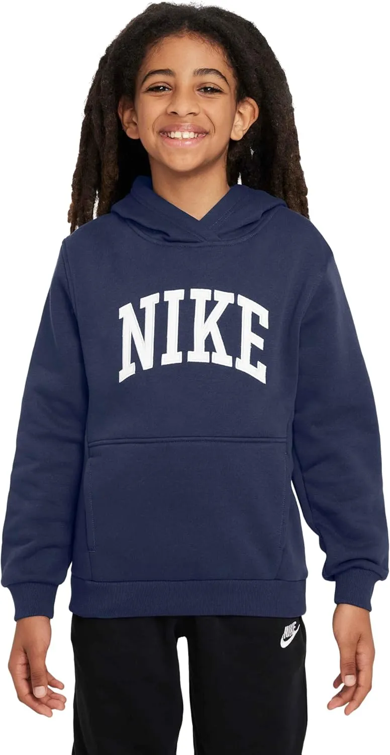 Nike Sportswear Club Fleece Big Kids' Hoodie (HJ3156-410, Midnight Navy/White)