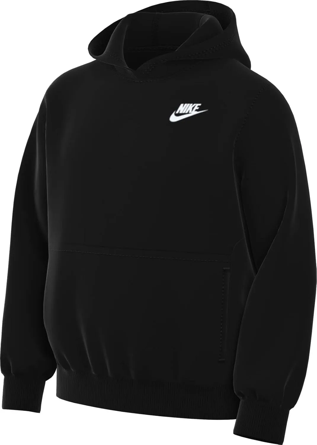 Nike Sportswear Club Fleece Big Kids' Pullover Hoodie (Extended Size) (FD3001-010, Black/White)