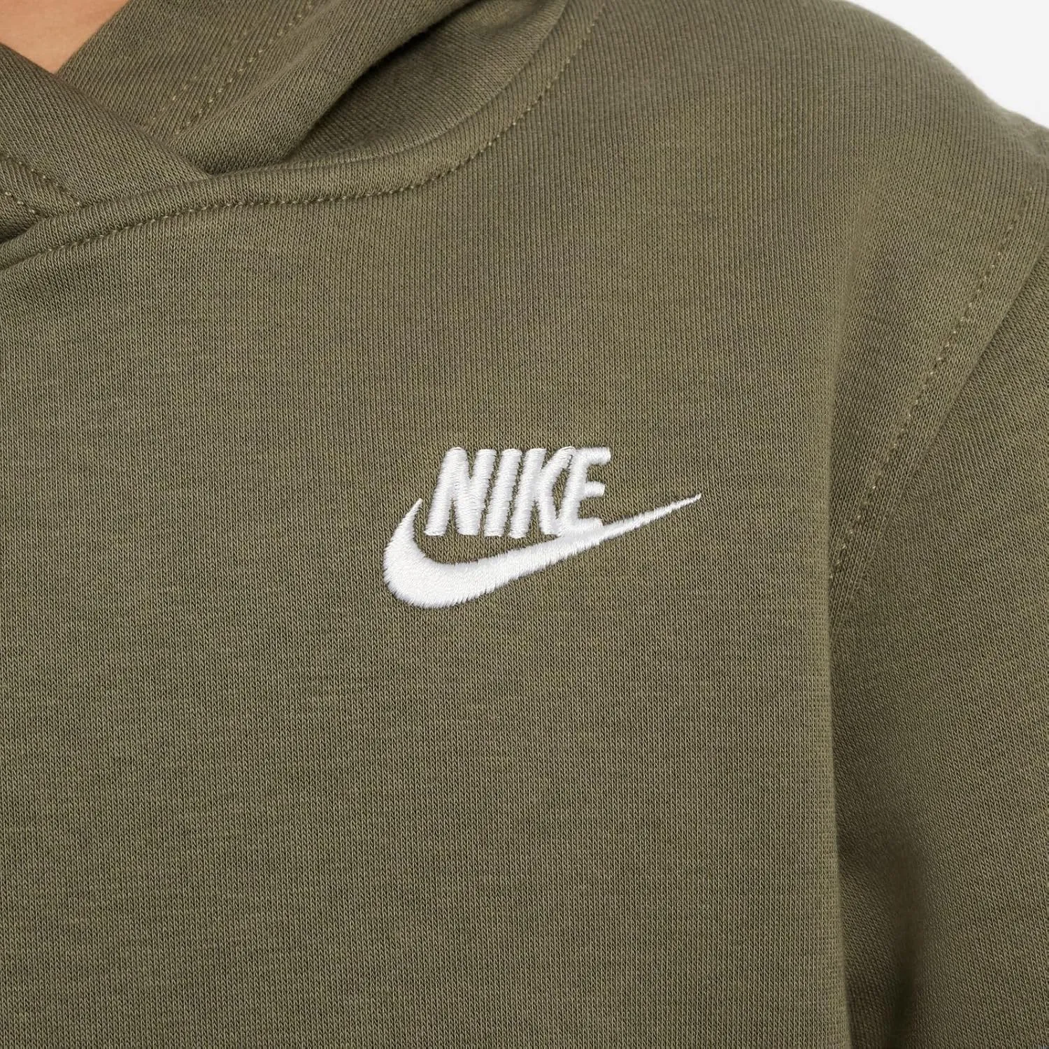 Nike Sportswear Club Fleece Big Kids' Pullover Hoodie (FD3000-222, Medium Olive/White)