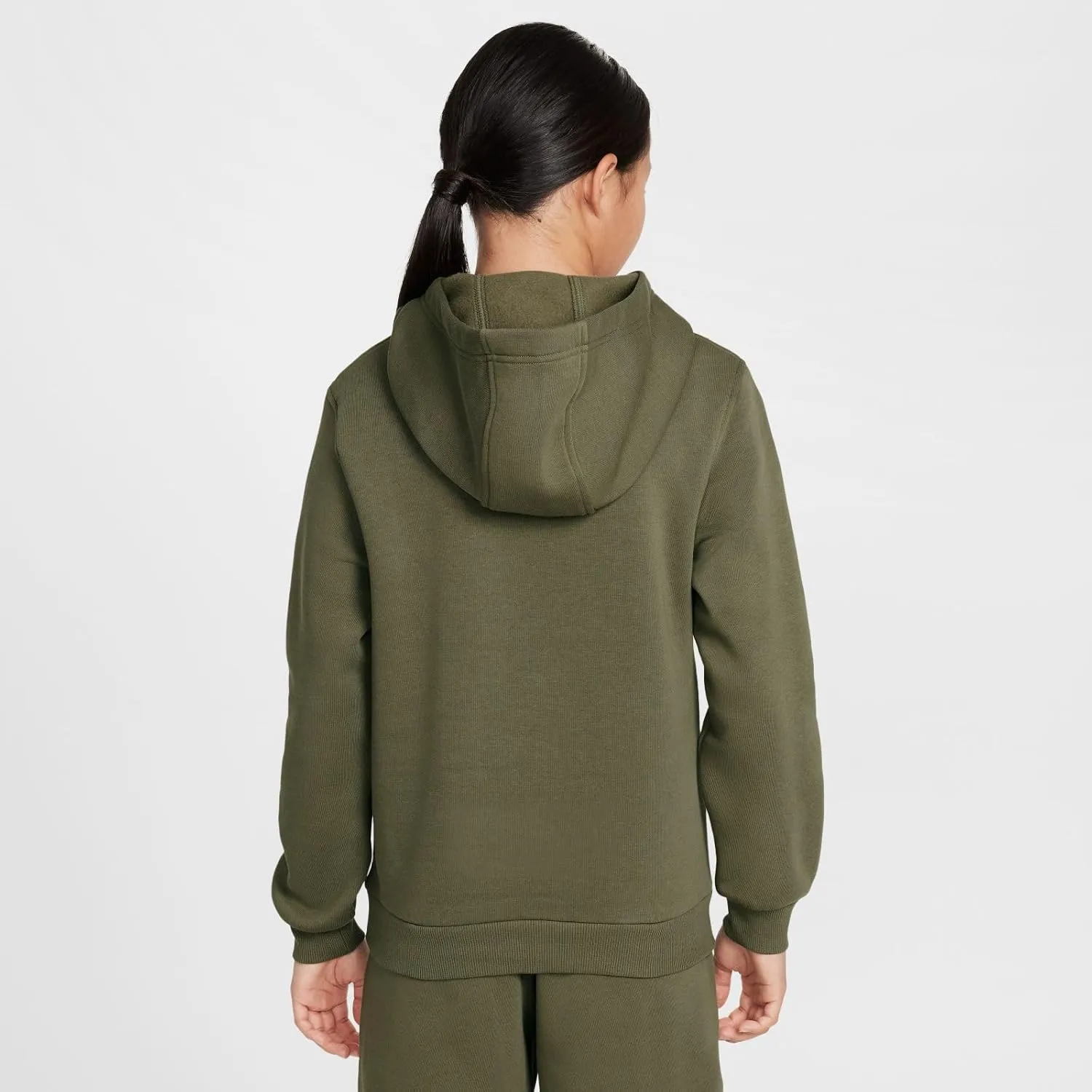 Nike Sportswear Club Fleece Big Kids' Pullover Hoodie (FD3000-222, Medium Olive/White)