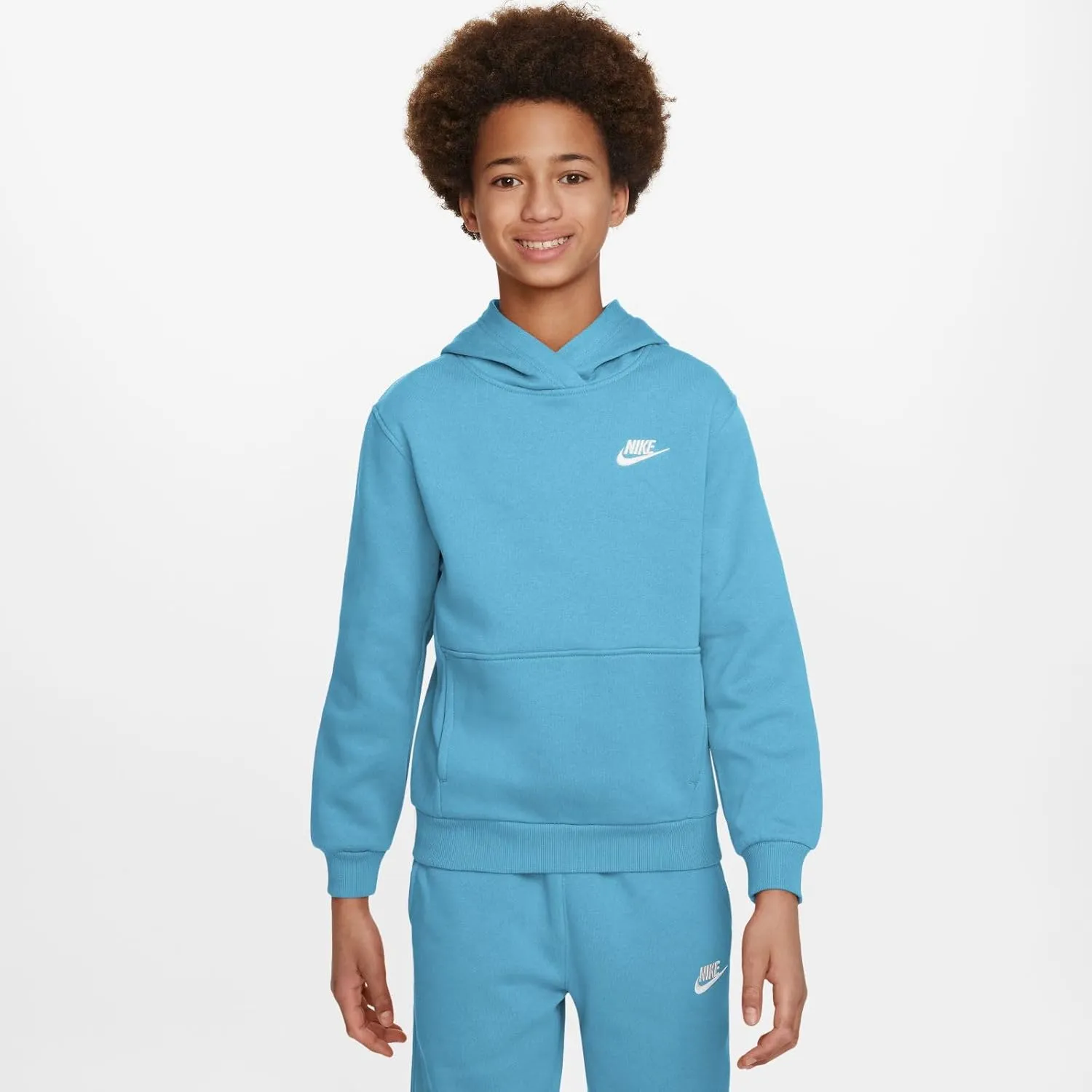 Nike Sportswear Club Fleece Big Kids' Pullover Hoodie (FD3000-300, Green Frost/White)