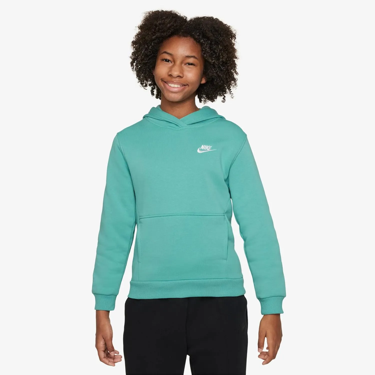 Nike Sportswear Club Fleece Big Kids' Pullover Hoodie (FD3000-300, Green Frost/White)