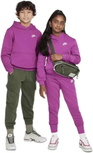 Nike Sportswear Club Fleece Big Kids' Pullover Hoodie (FD3000-518, Hot Fuchsia/White)
