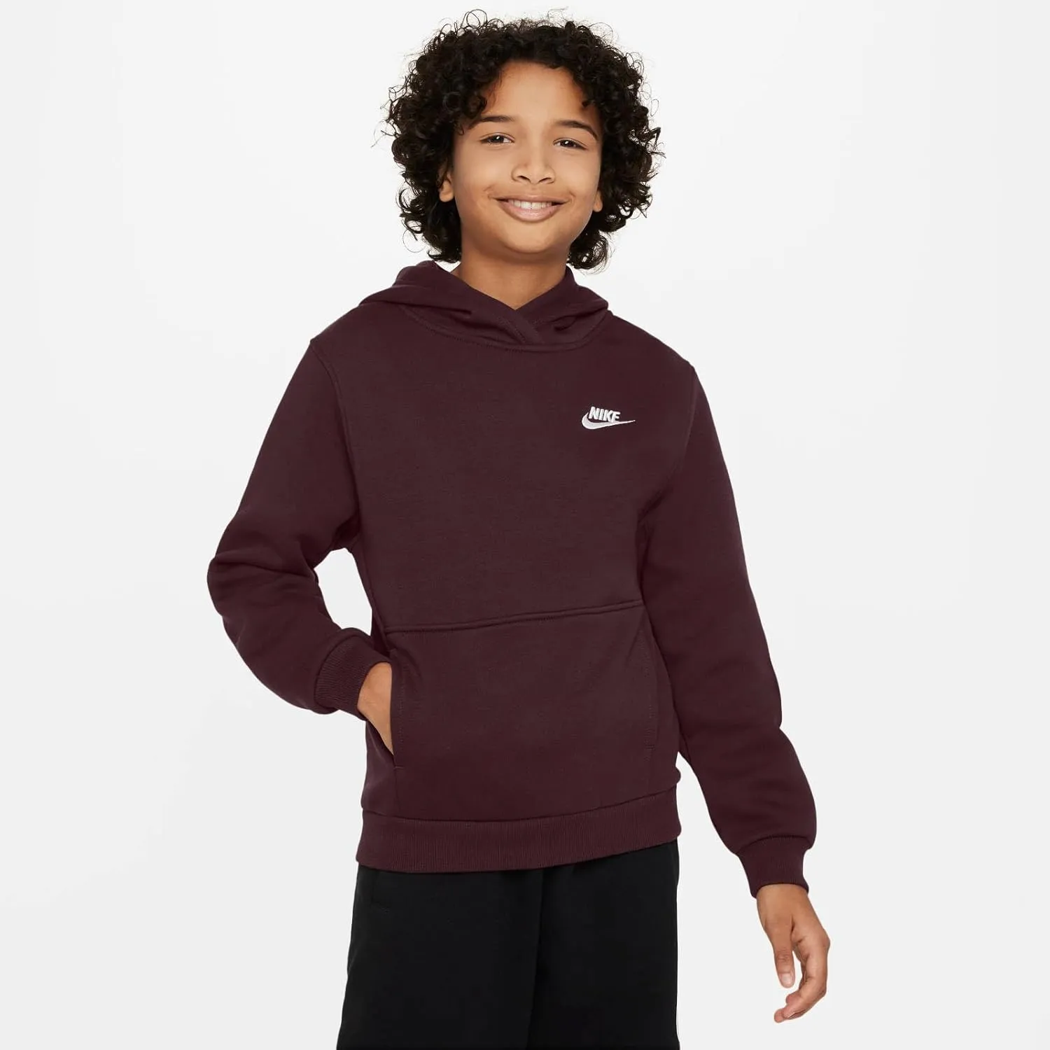 Nike Sportswear Club Fleece Big Kids' Pullover Hoodie (FD3000-652, Burgundy Crush/White)