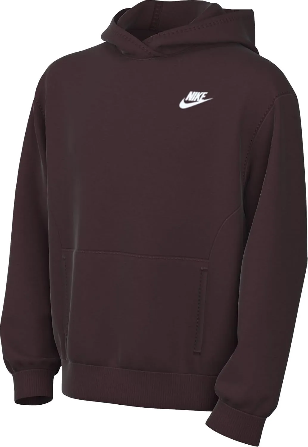 Nike Sportswear Club Fleece Big Kids' Pullover Hoodie (FD3000-652, Burgundy Crush/White)