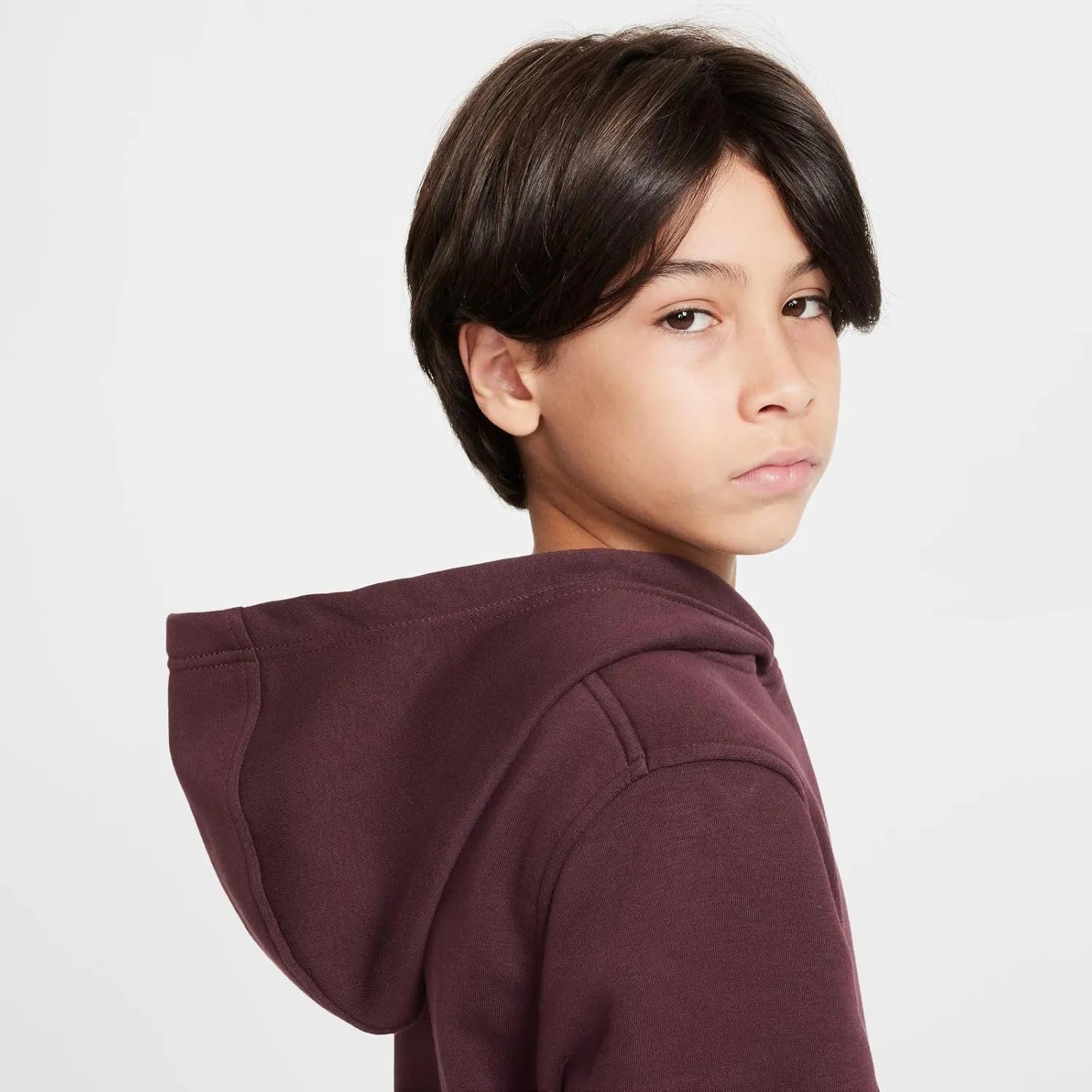 Nike Sportswear Club Fleece Big Kids' Pullover Hoodie (FD3000-652, Burgundy Crush/White)