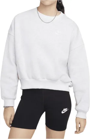 Nike Sportswear Club Fleece Girls' Boxy Crew-Neck Sweatshirt (FZ9244-051, Birch Heather/White)