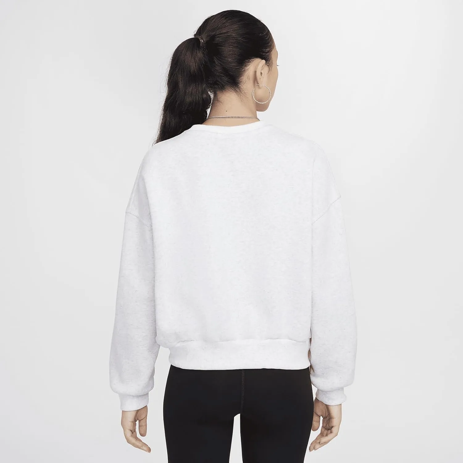 Nike Sportswear Club Fleece Girls' Boxy Crew-Neck Sweatshirt (FZ9244-051, Birch Heather/White)