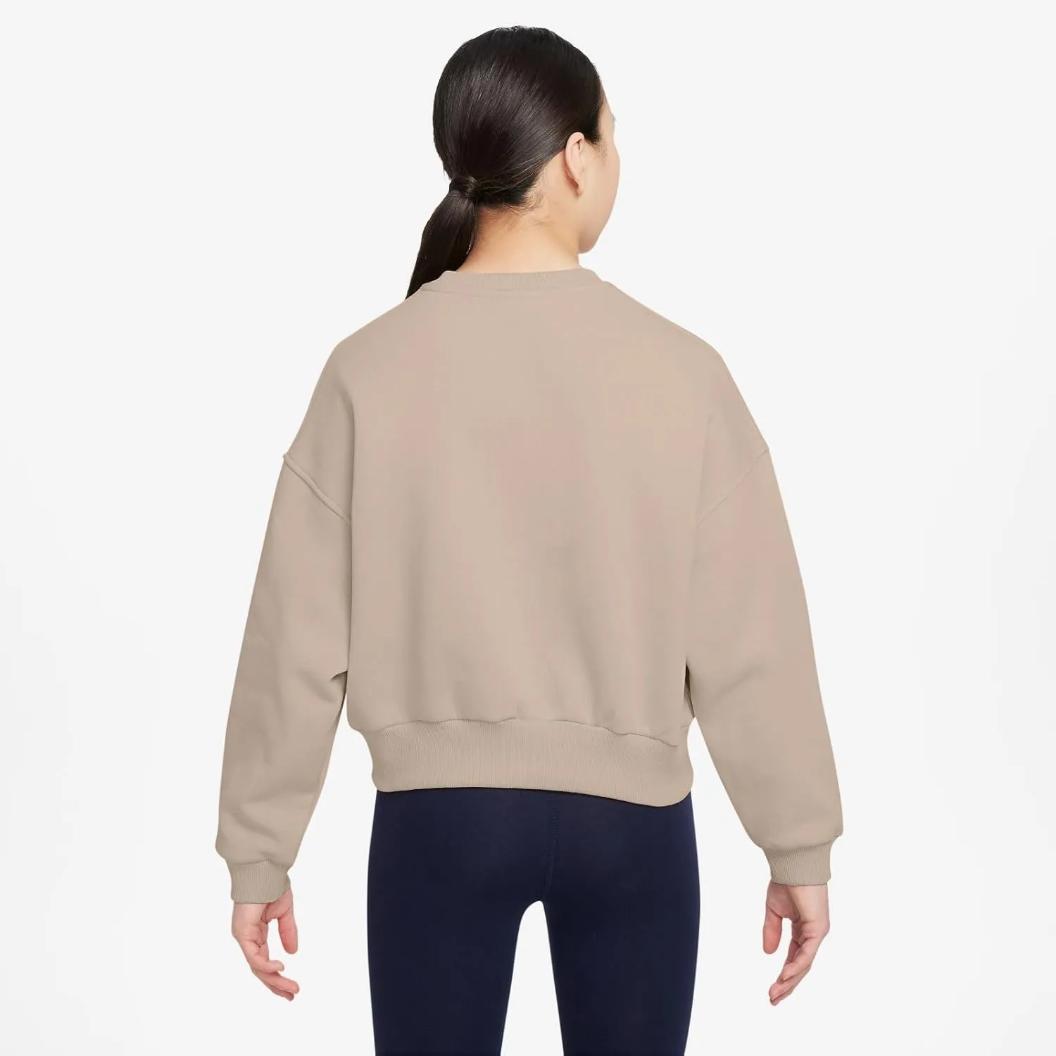 Nike Sportswear Club Fleece Girls' Boxy Crew-Neck Sweatshirt (FZ9244-126, Sanddrift/White)