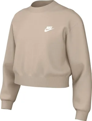 Nike Sportswear Club Fleece Girls' Boxy Crew-Neck Sweatshirt (FZ9244-126, Sanddrift/White)