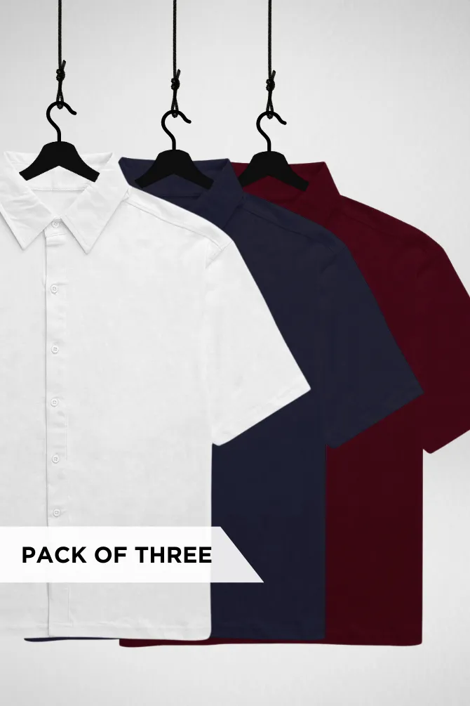 Pack of 3 Oversized Shirts White, Navy Blue and Maroon