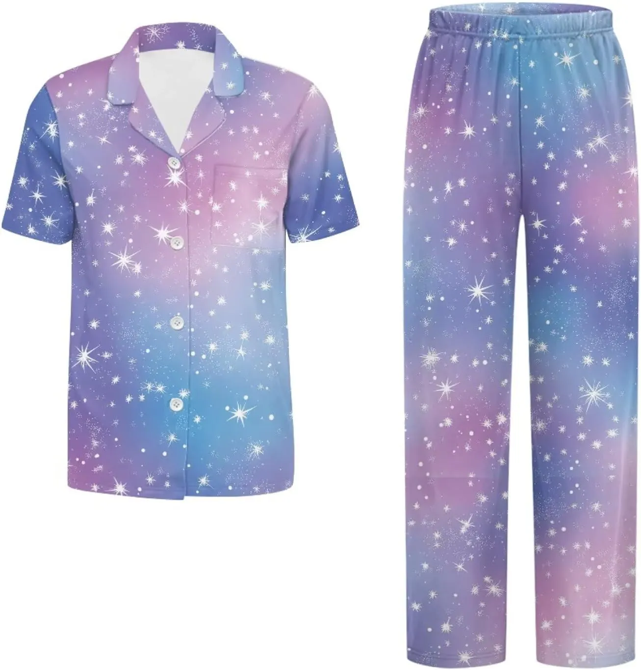 Pajama Set Women's PJs Summer Sleepwear Button Down Top Long Pant with Pockets Ladies Homewear Nightwear