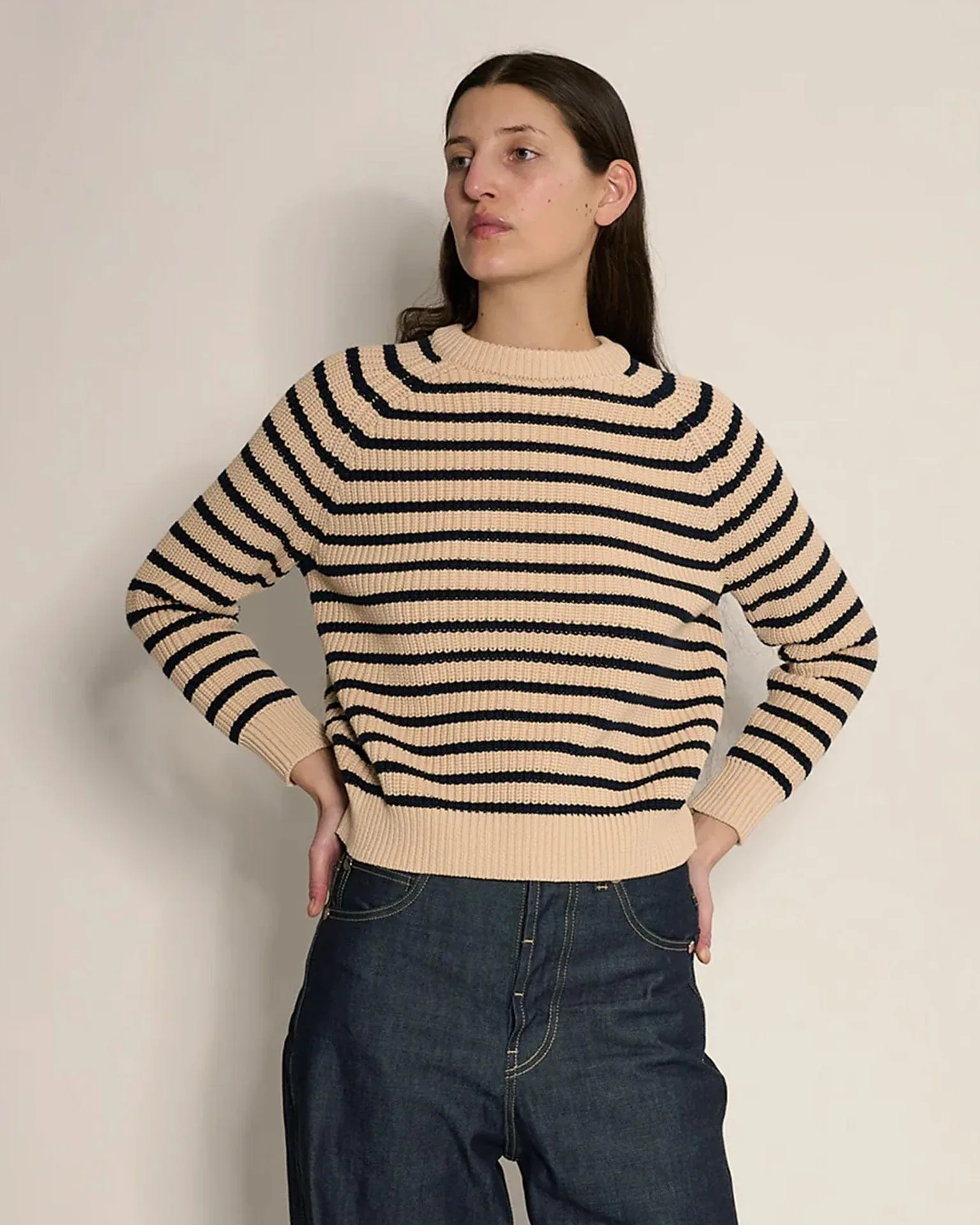 Phoebe Stripe Sweater in Natural/Navy