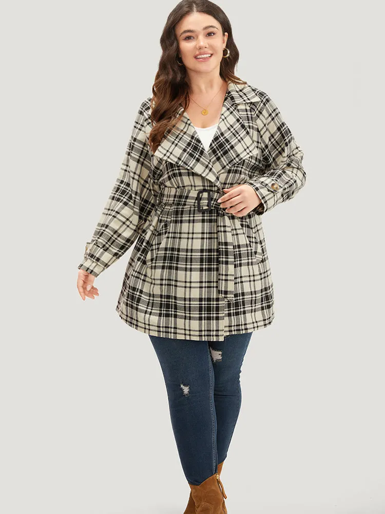 Plaid Belted Pocket Buckle Detail Coat