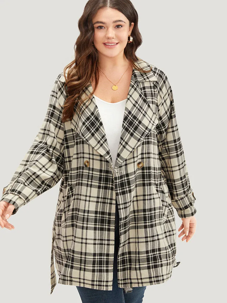 Plaid Belted Pocket Buckle Detail Coat