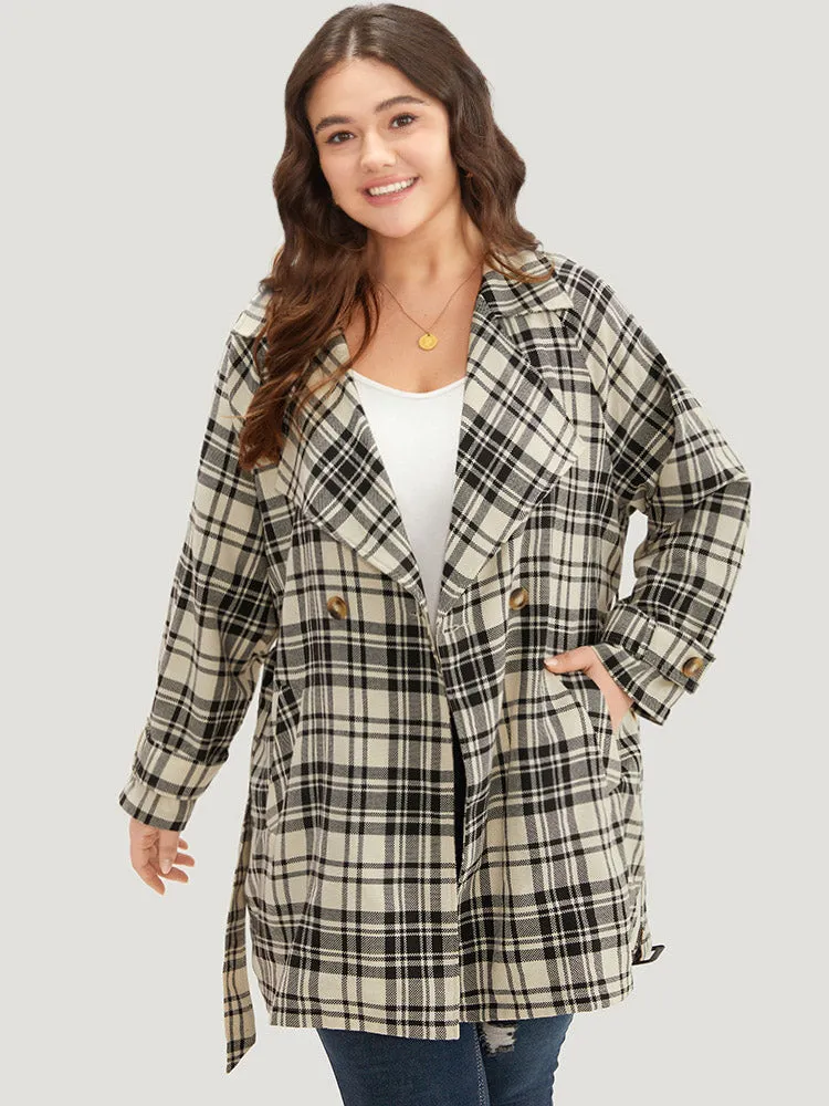 Plaid Belted Pocket Buckle Detail Coat