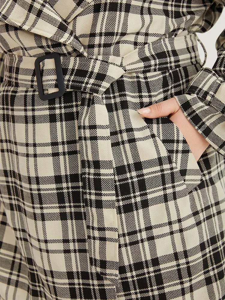 Plaid Belted Pocket Buckle Detail Coat
