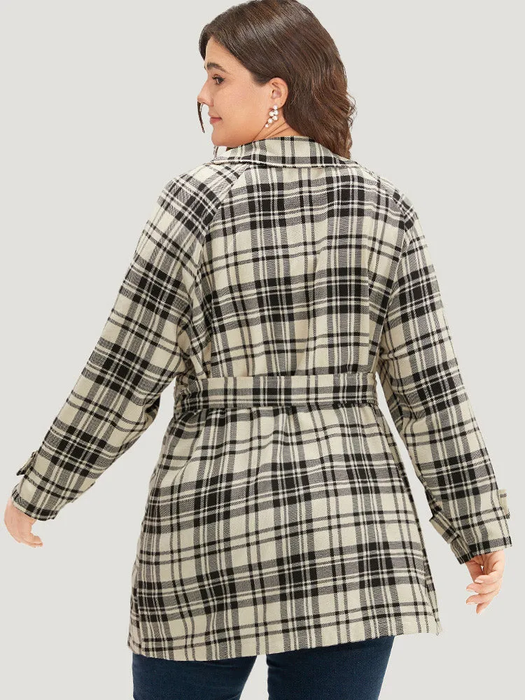 Plaid Belted Pocket Buckle Detail Coat