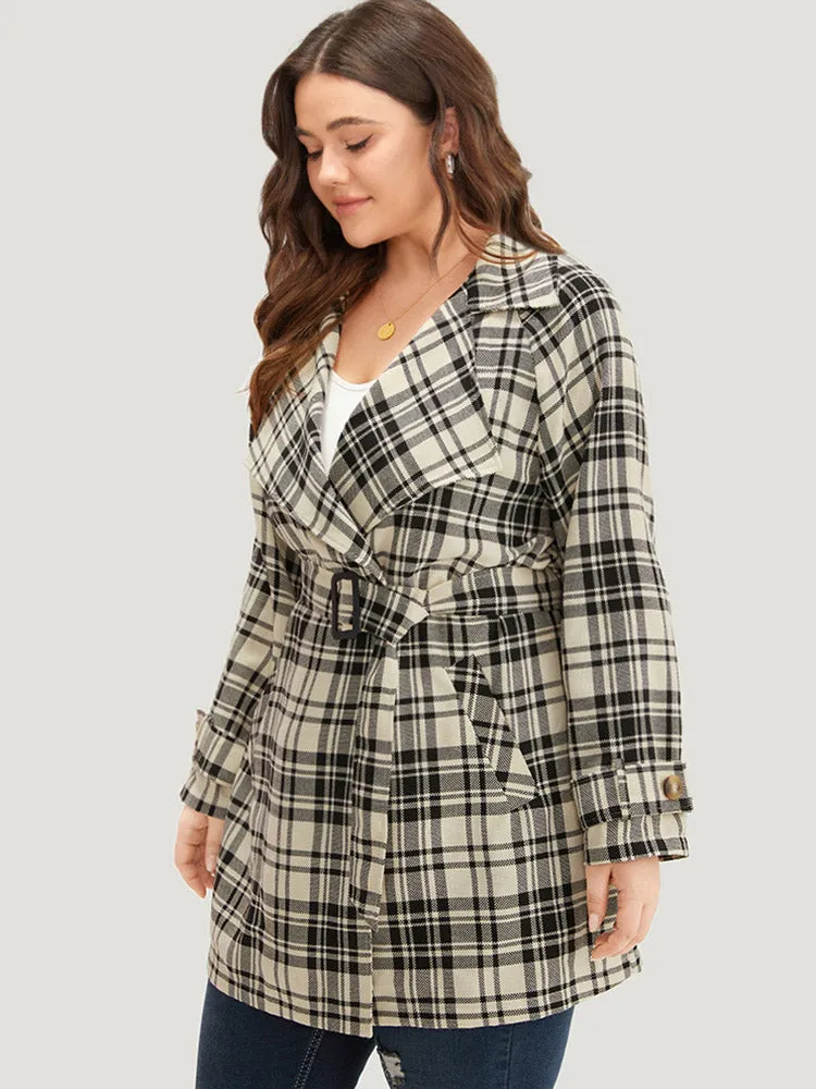 Plaid Belted Pocket Buckle Detail Coat