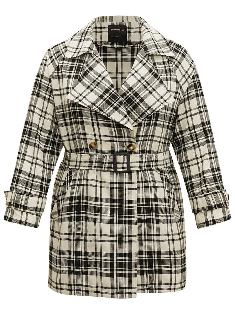 Plaid Belted Pocket Buckle Detail Coat