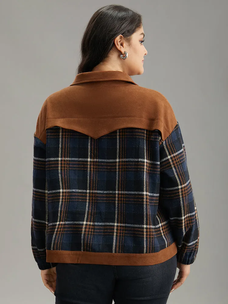 Plaid Patchwork Pocket Lapel Collar Zipper Fly Jacket