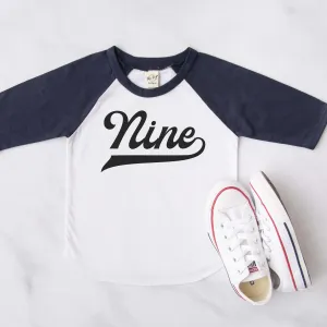 "Nine" 9th Birthday Personalized Baseball Raglan