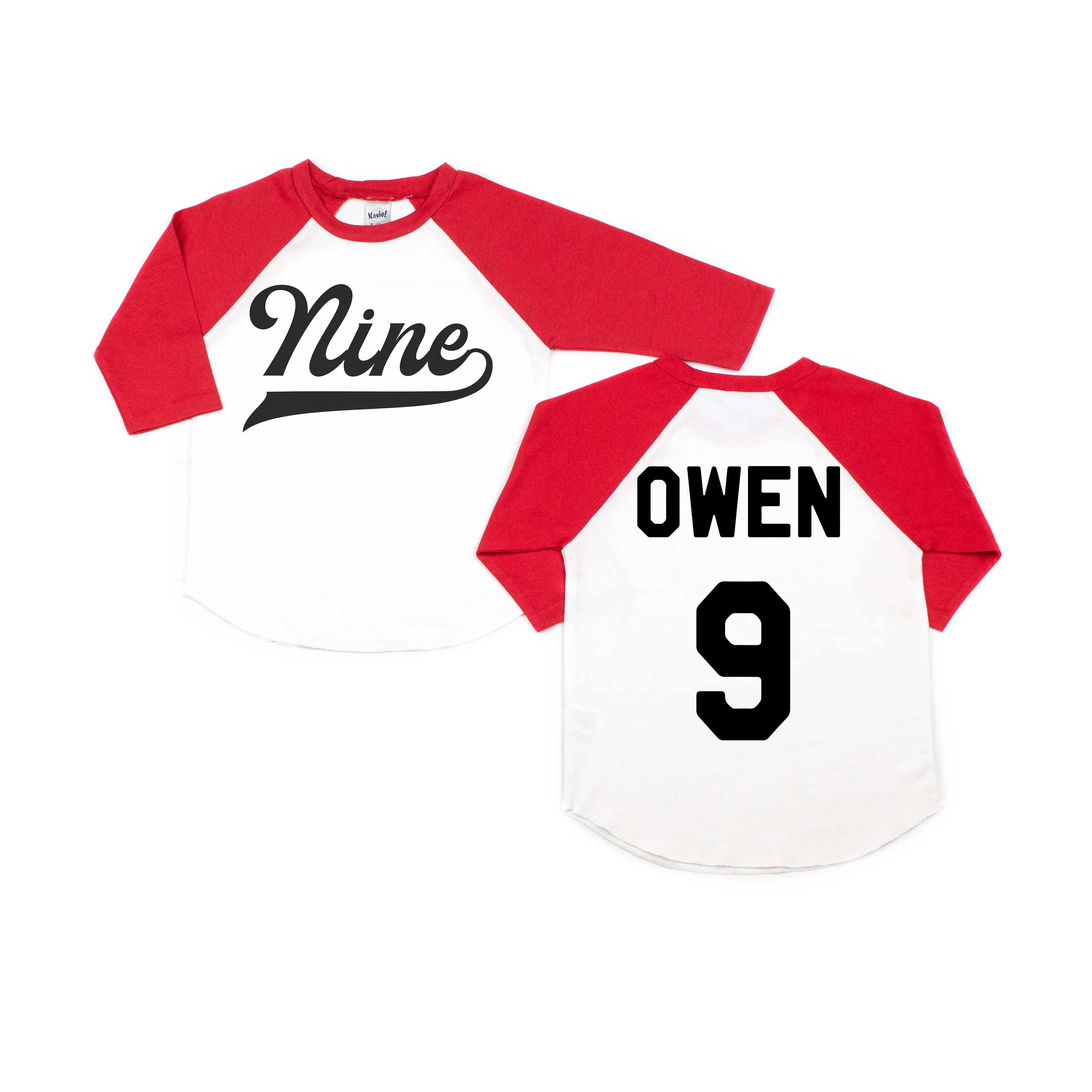 "Nine" 9th Birthday Personalized Baseball Raglan