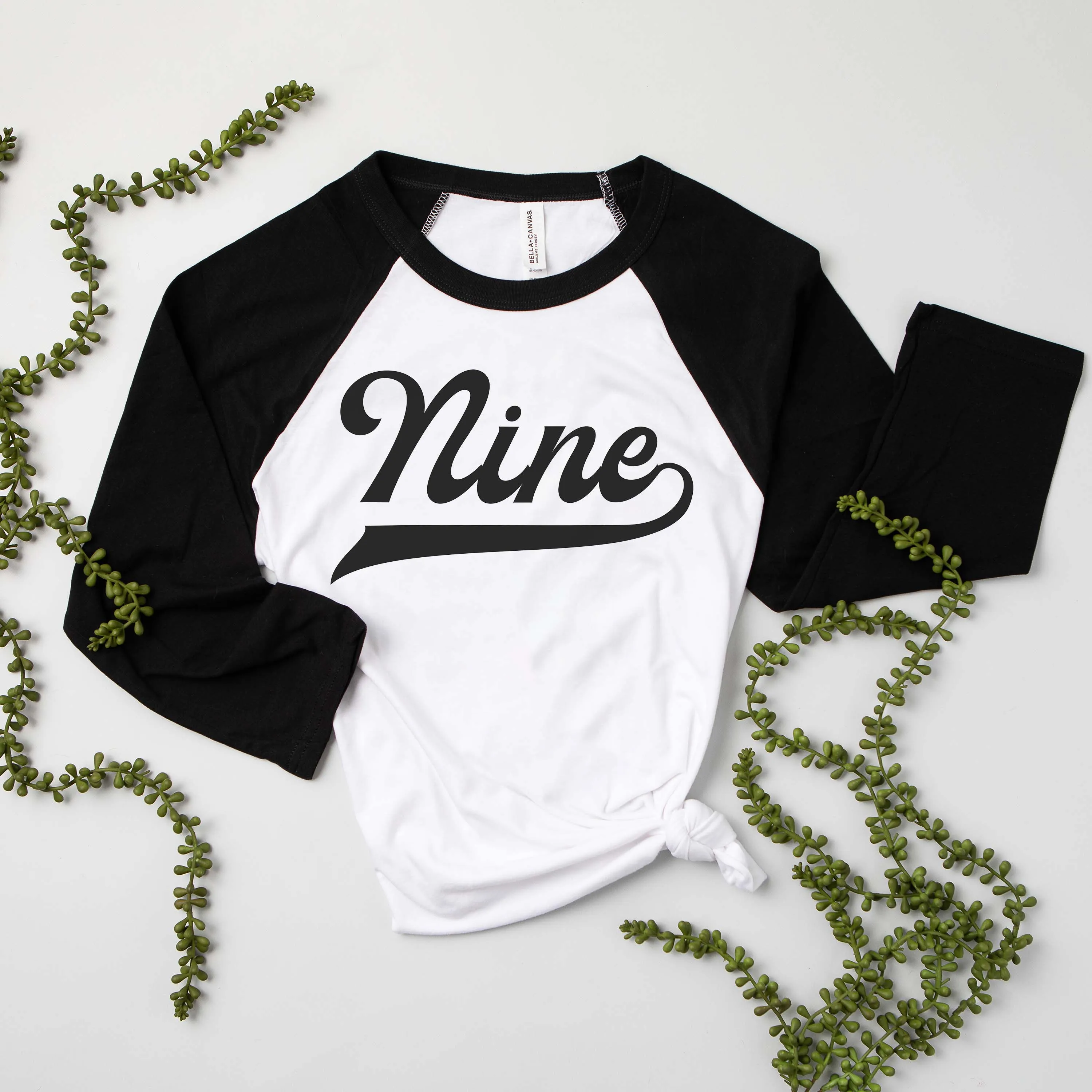 "Nine" 9th Birthday Personalized Baseball Raglan