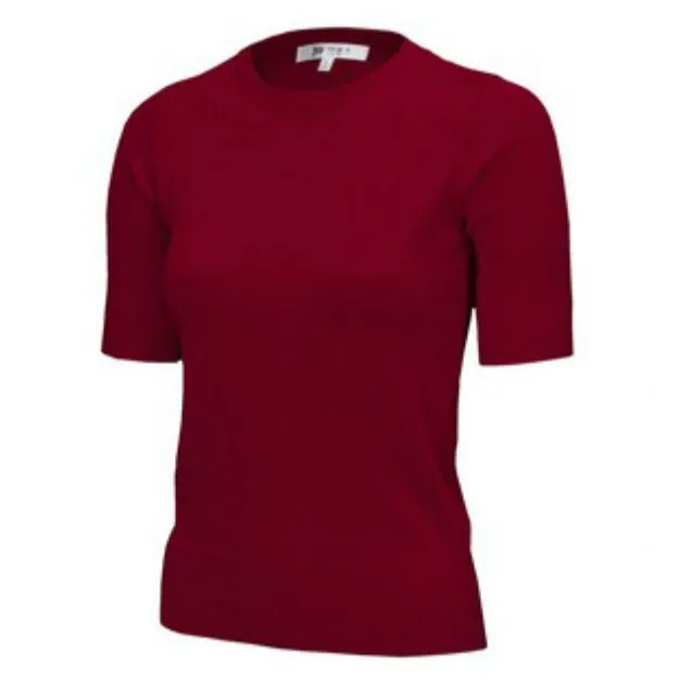 Retro Crew Neck Short Sleeve Sweater Burgundy - Size XL