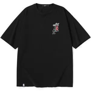 Romantic Rose And Diamond Print Cotton T-Shirt