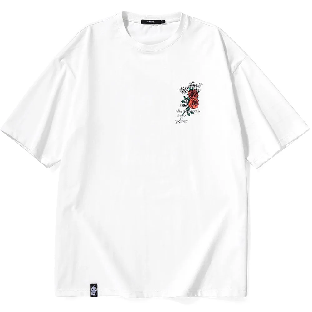 Romantic Rose And Diamond Print Cotton T-Shirt