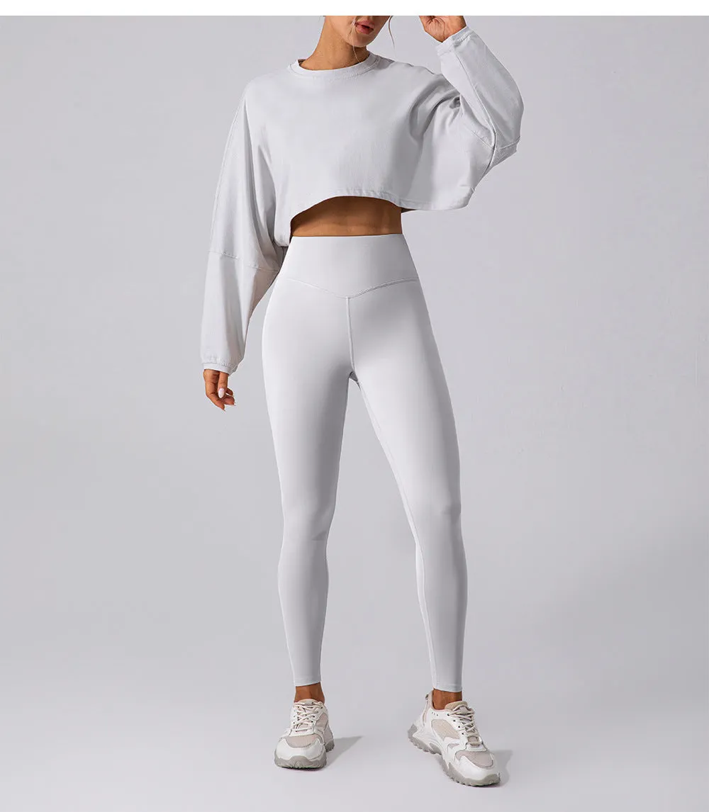 Round Neck Sweater T Shirt Short Sports Bottoming Shirt Yoga Running Loose Long Sleeve Top Women