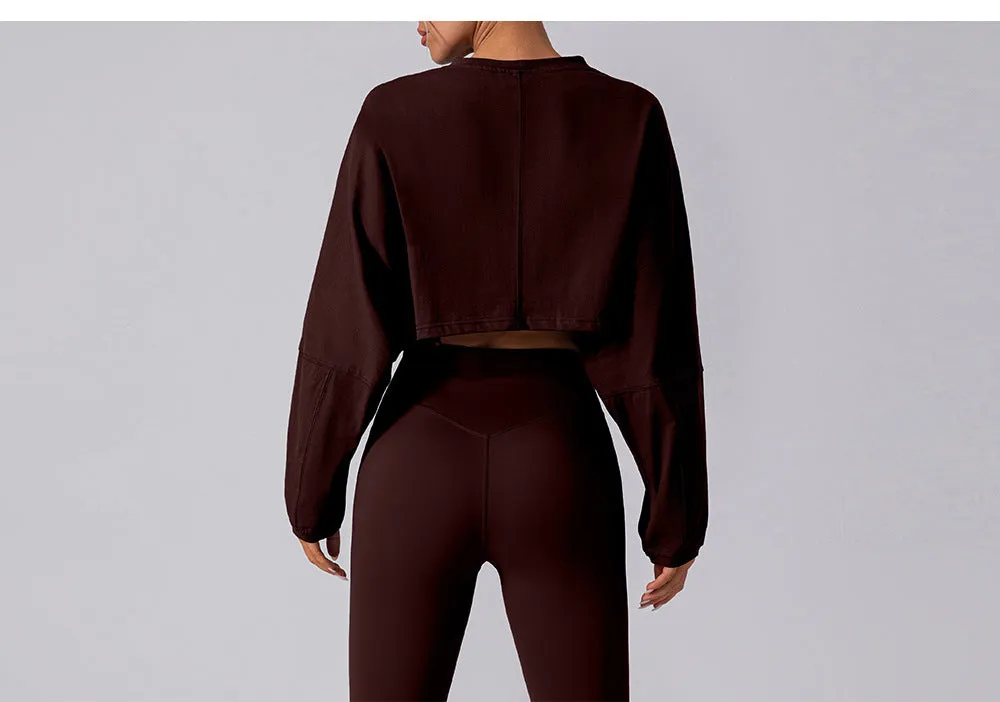 Round Neck Sweater T Shirt Short Sports Bottoming Shirt Yoga Running Loose Long Sleeve Top Women