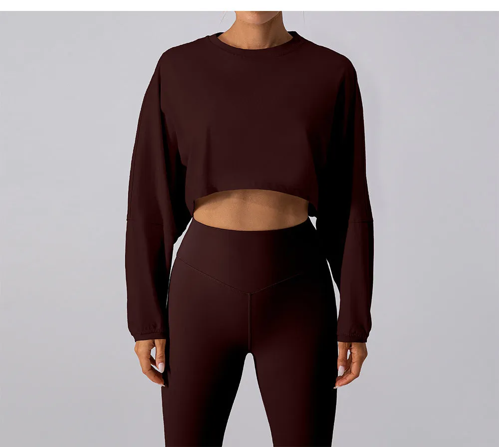 Round Neck Sweater T Shirt Short Sports Bottoming Shirt Yoga Running Loose Long Sleeve Top Women