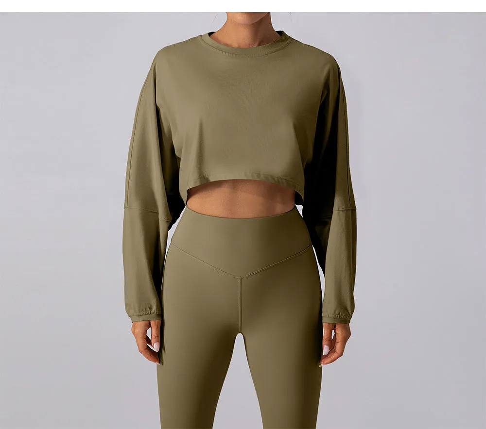 Round Neck Sweater T Shirt Short Sports Bottoming Shirt Yoga Running Loose Long Sleeve Top Women