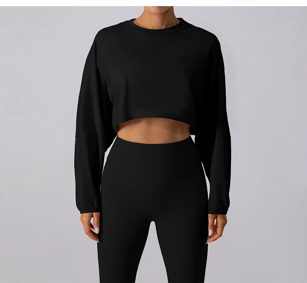 Round Neck Sweater T Shirt Short Sports Bottoming Shirt Yoga Running Loose Long Sleeve Top Women