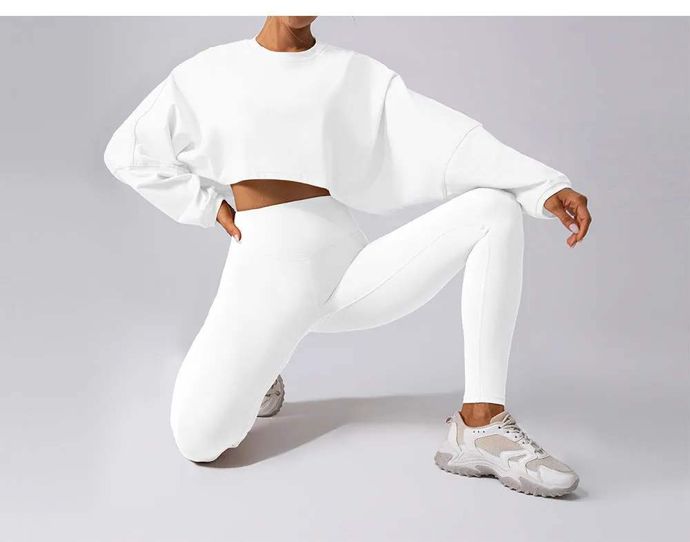 Round Neck Sweater T Shirt Short Sports Bottoming Shirt Yoga Running Loose Long Sleeve Top Women