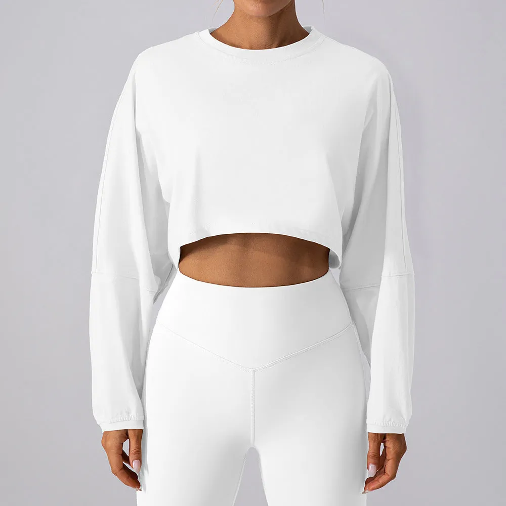 Round Neck Sweater T Shirt Short Sports Bottoming Shirt Yoga Running Loose Long Sleeve Top Women