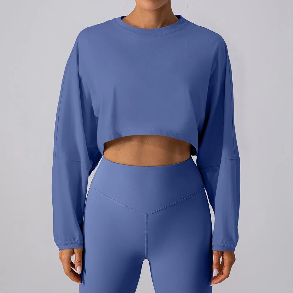 Round Neck Sweater T Shirt Short Sports Bottoming Shirt Yoga Running Loose Long Sleeve Top Women