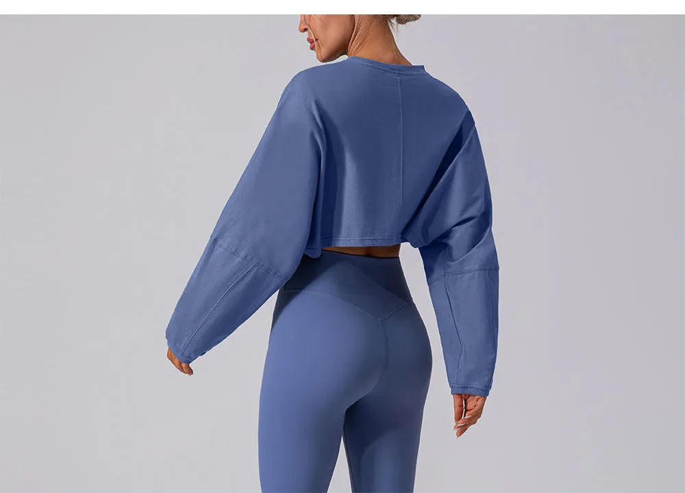 Round Neck Sweater T Shirt Short Sports Bottoming Shirt Yoga Running Loose Long Sleeve Top Women