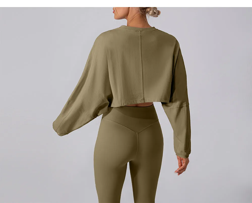 Round Neck Sweater T Shirt Short Sports Bottoming Shirt Yoga Running Loose Long Sleeve Top Women