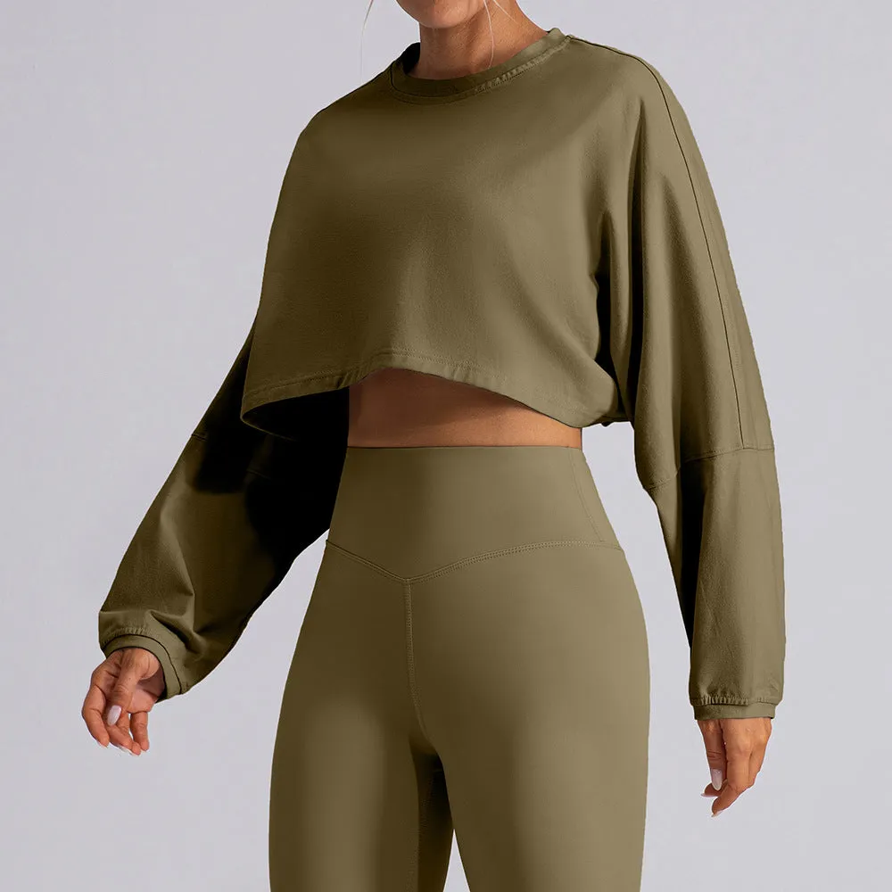 Round Neck Sweater T Shirt Short Sports Bottoming Shirt Yoga Running Loose Long Sleeve Top Women
