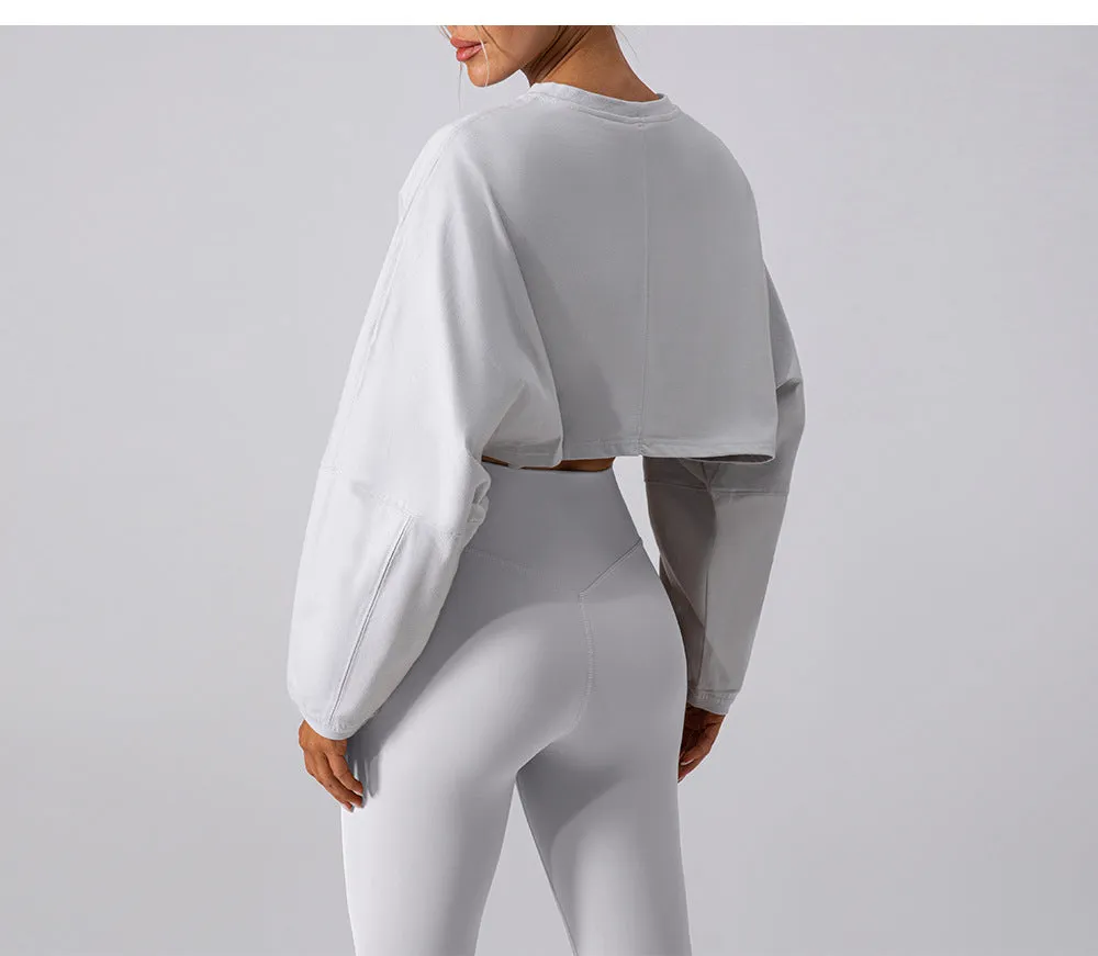 Round Neck Sweater T Shirt Short Sports Bottoming Shirt Yoga Running Loose Long Sleeve Top Women