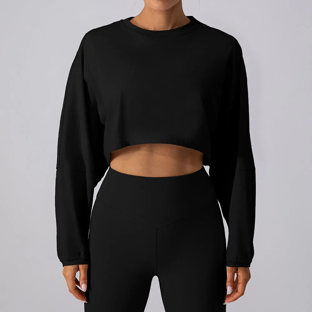 Round Neck Sweater T Shirt Short Sports Bottoming Shirt Yoga Running Loose Long Sleeve Top Women