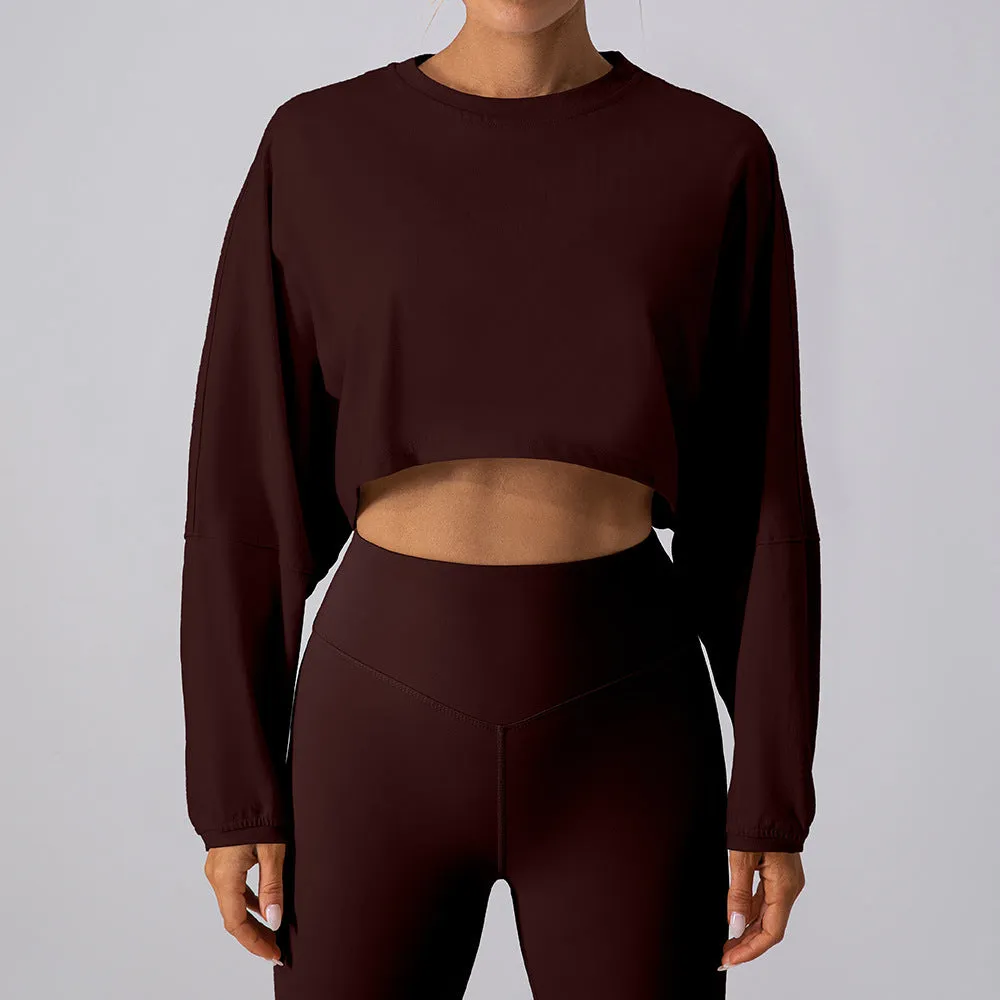 Round Neck Sweater T Shirt Short Sports Bottoming Shirt Yoga Running Loose Long Sleeve Top Women