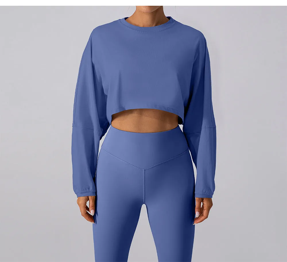 Round Neck Sweater T Shirt Short Sports Bottoming Shirt Yoga Running Loose Long Sleeve Top Women