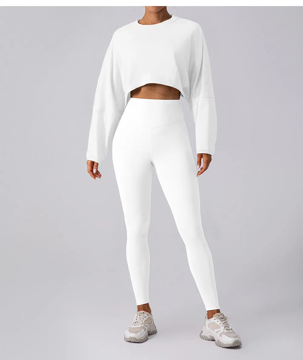 Round Neck Sweater T Shirt Short Sports Bottoming Shirt Yoga Running Loose Long Sleeve Top Women