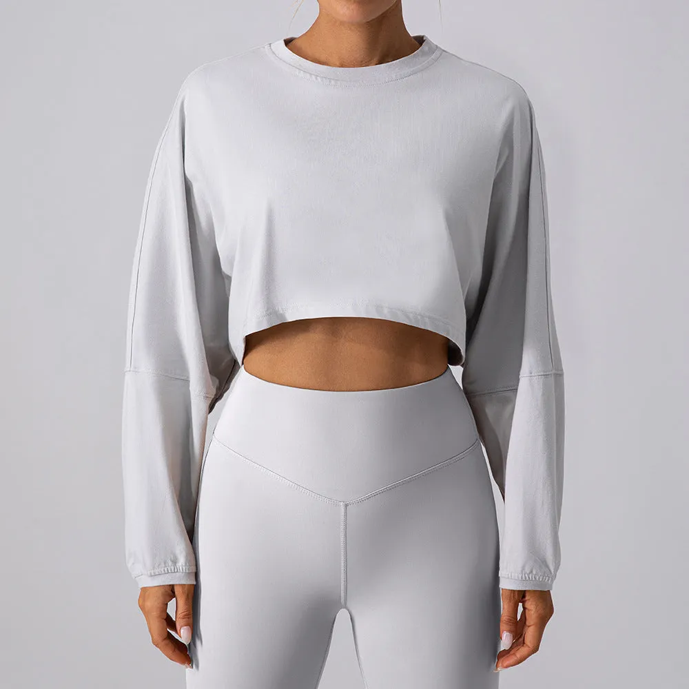 Round Neck Sweater T Shirt Short Sports Bottoming Shirt Yoga Running Loose Long Sleeve Top Women