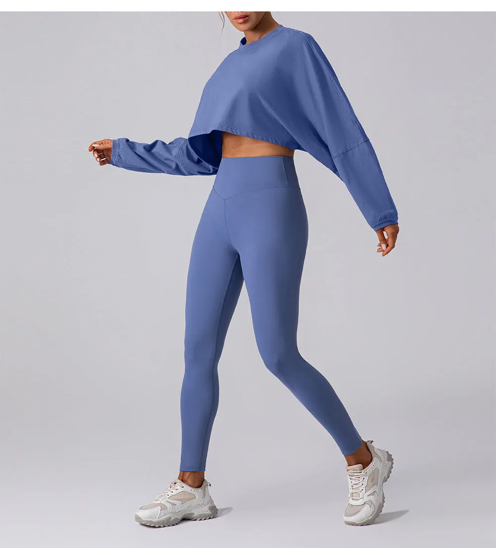 Round Neck Sweater T Shirt Short Sports Bottoming Shirt Yoga Running Loose Long Sleeve Top Women