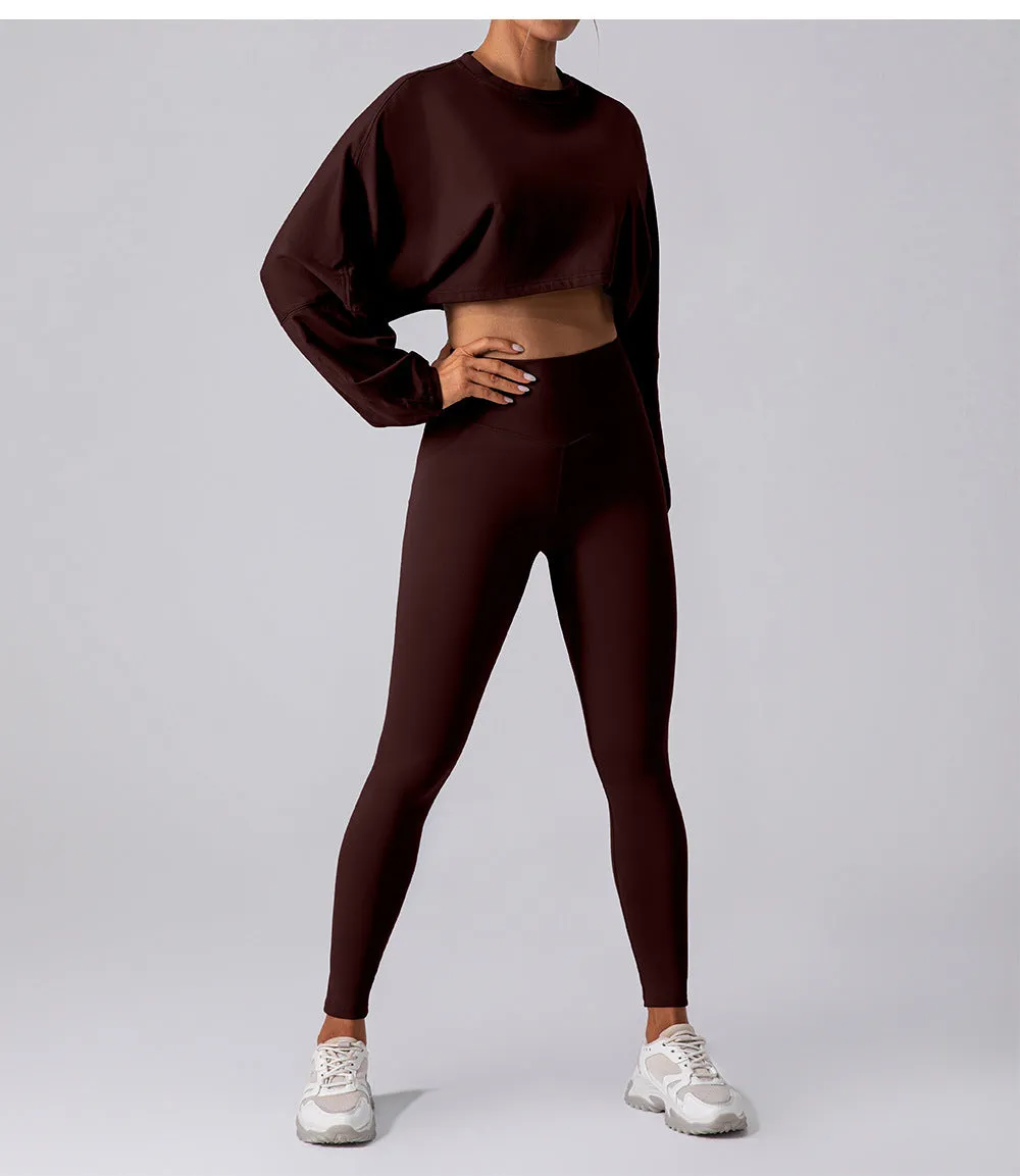 Round Neck Sweater T Shirt Short Sports Bottoming Shirt Yoga Running Loose Long Sleeve Top Women